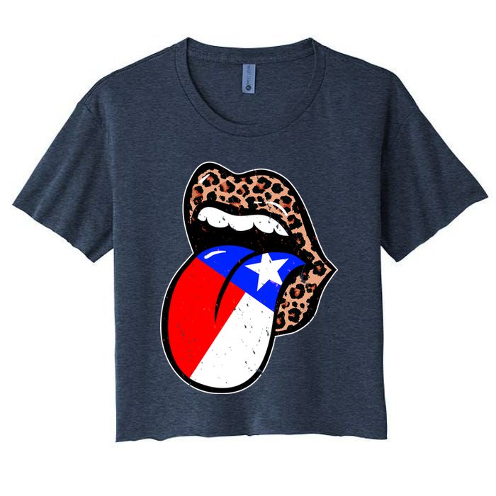 Leopard Print Lips with American Flag Crop Top