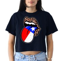 Leopard Print Lips with American Flag Crop Top