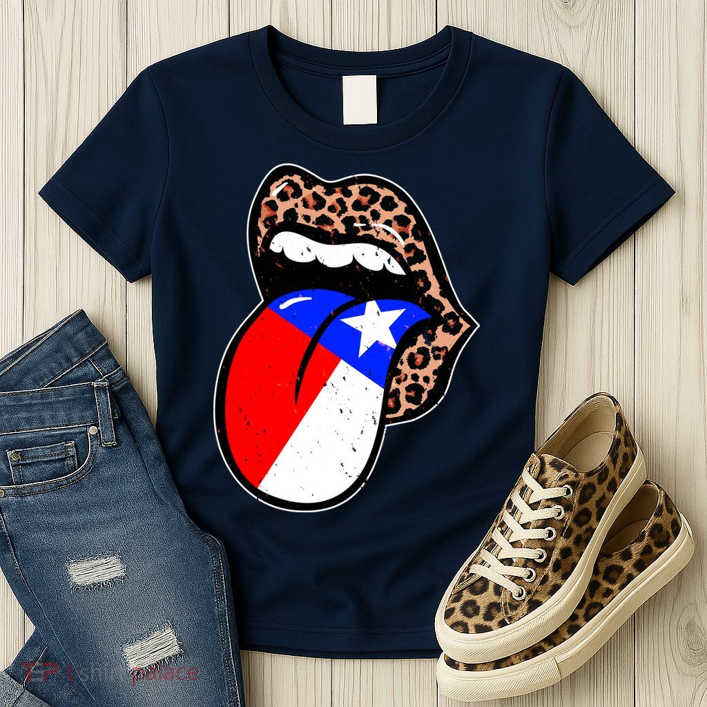Leopard Print Lips with American Flag Womens T-Shirt