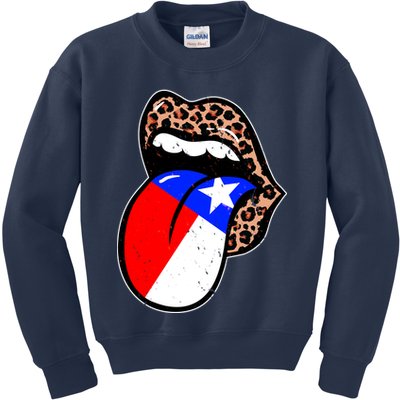 Leopard Print Lips with American Flag Kids Sweatshirt