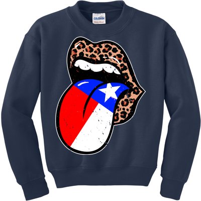 Leopard Print Lips with American Flag Kids Sweatshirt