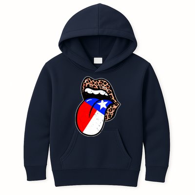 Leopard Print Lips with American Flag Kids Hoodie