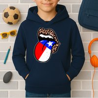 Leopard Print Lips with American Flag Kids Hoodie