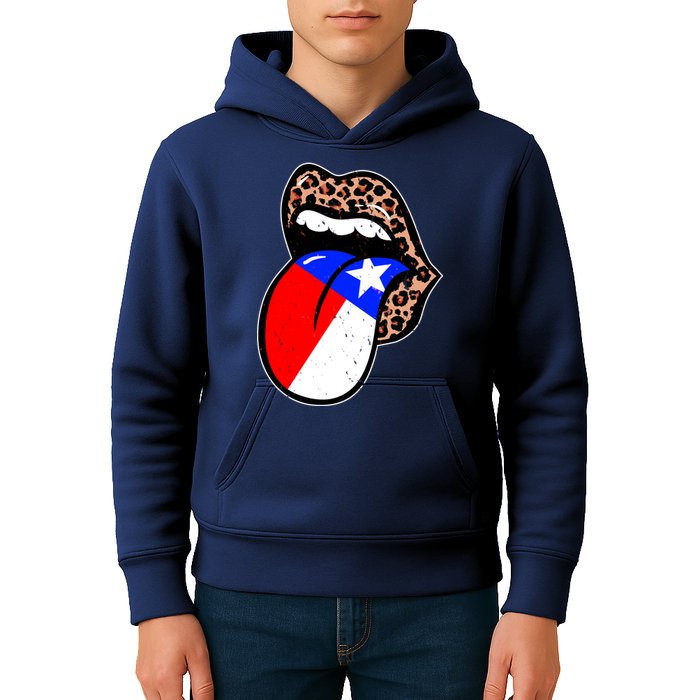 Leopard Print Lips with American Flag Kids Hoodie