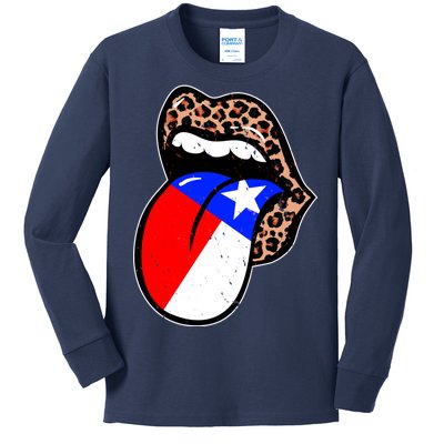 Leopard Print Lips with American Flag Kids Long Sleeve Shirt