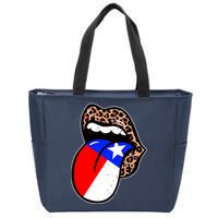 Leopard Print Lips with American Flag Zip Tote Bag