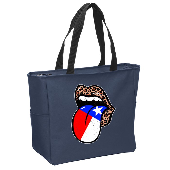 Leopard Print Lips with American Flag Zip Tote Bag