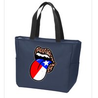 Leopard Print Lips with American Flag Zip Tote Bag