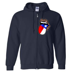 Leopard Print Lips with American Flag Full Zip Hoodie