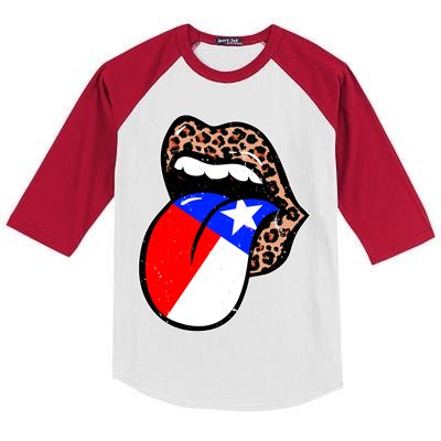 Leopard Print Lips with American Flag Kids Colorblock Raglan Jersey