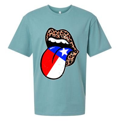 Leopard Print Lips with American Flag Sueded Cloud Jersey T-Shirt
