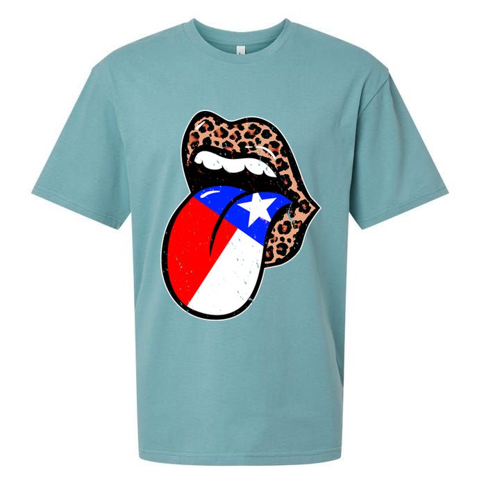 Leopard Print Lips with American Flag Sueded Cloud Jersey T-Shirt