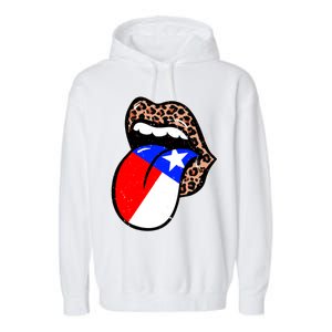 Leopard Print Lips with American Flag Garment-Dyed Fleece Hoodie