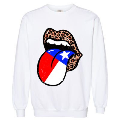 Leopard Print Lips with American Flag Garment-Dyed Sweatshirt