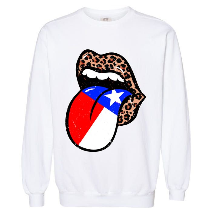 Leopard Print Lips with American Flag Garment-Dyed Sweatshirt