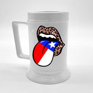 Leopard Print Lips with American Flag Beer Stein