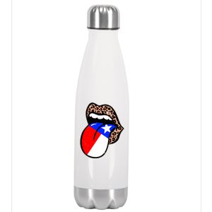 Leopard Print Lips with American Flag Stainless Steel Insulated Water Bottle