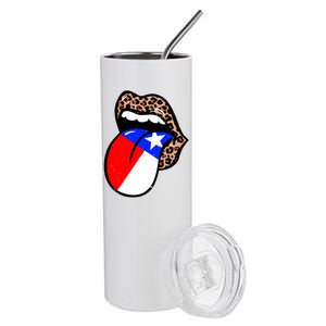 Leopard Print Lips with American Flag Stainless Steel Tumbler