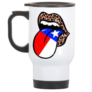 Leopard Print Lips with American Flag Stainless Steel Travel Mug