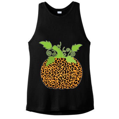 Leopard Print Pumpkin Ladies PosiCharge Tri-Blend Wicking Tank
