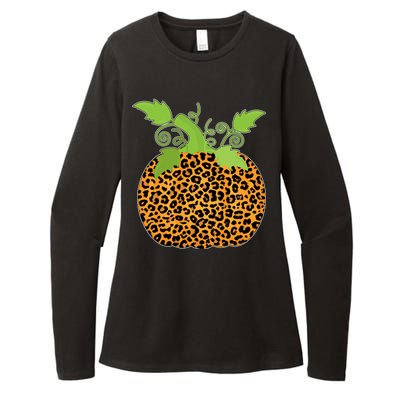 Leopard Print Pumpkin Womens CVC Long Sleeve Shirt