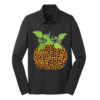 Leopard Print Pumpkin Silk Touch Performance Long Sleeve Polo