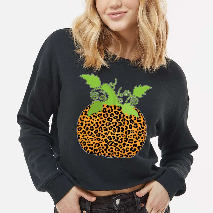 Leopard Print Pumpkin Cropped Pullover Crew