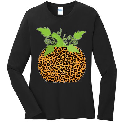 Leopard Print Pumpkin Ladies Long Sleeve Shirt