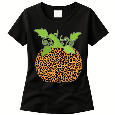 Leopard Print Pumpkin Womens T-Shirt