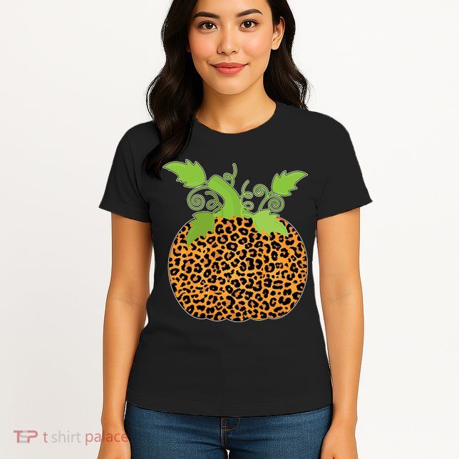 Leopard Print Pumpkin Womens T-Shirt