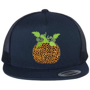 Leopard Print Pumpkin Flat Bill Trucker Hat