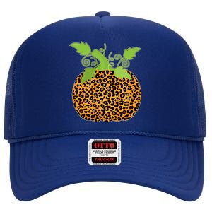 Leopard Print Pumpkin High Crown Mesh Back Trucker Hat