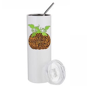 Leopard Print Pumpkin Stainless Steel Tumbler