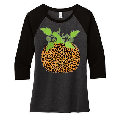 Leopard Print Pumpkin Women's Tri-Blend 3/4-Sleeve Raglan Shirt