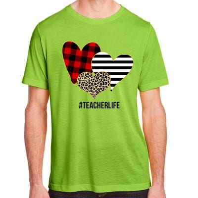 Leopard Red Plaid Striped Hearts Teacher Life Valentines Day Adult ChromaSoft Performance T-Shirt