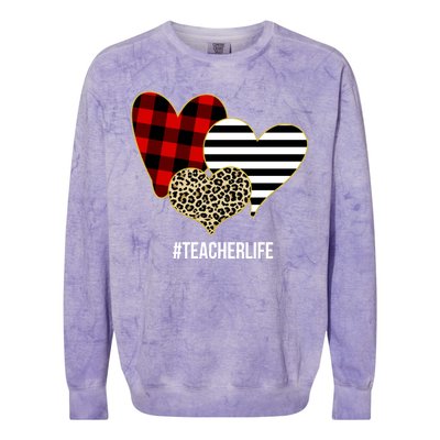 Leopard Red Plaid Striped Hearts Teacher Life Valentines Day Colorblast Crewneck Sweatshirt