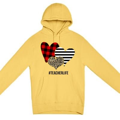 Leopard Red Plaid Striped Hearts Teacher Life Valentines Day Premium Pullover Hoodie