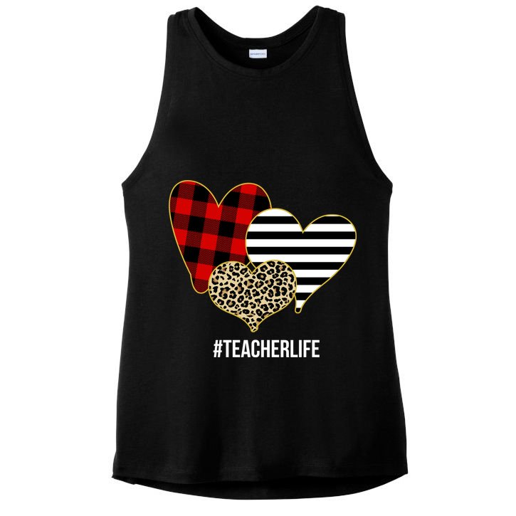 Leopard Red Plaid Striped Hearts Teacher Life Valentines Day Ladies PosiCharge Tri-Blend Wicking Tank