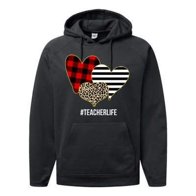 Leopard Red Plaid Striped Hearts Teacher Life Valentines Day Performance Fleece Hoodie