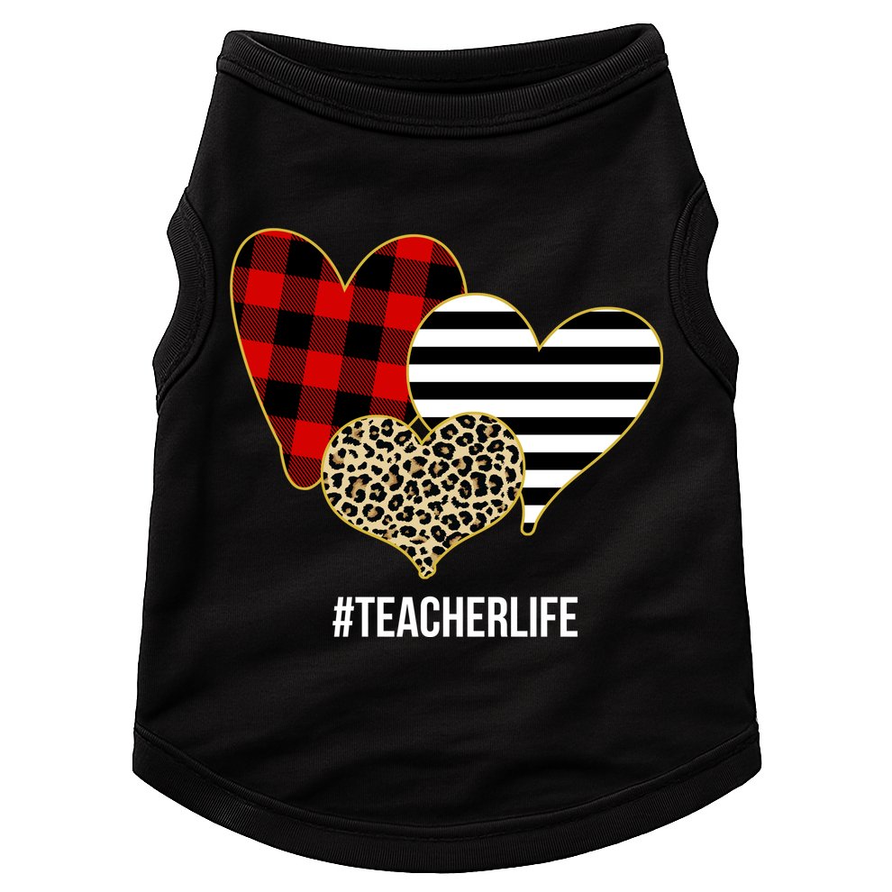 Leopard Red Plaid Striped Hearts Teacher Life Valentines Day Doggie Tank
