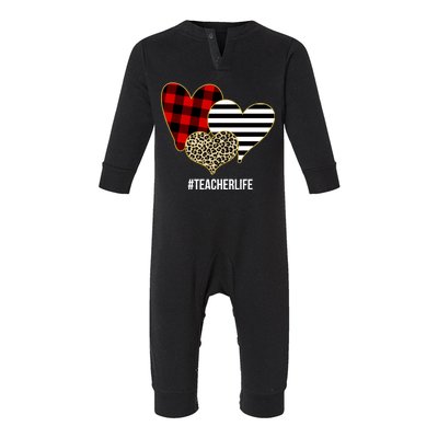 Leopard Red Plaid Striped Hearts Teacher Life Valentines Day Infant Fleece One Piece