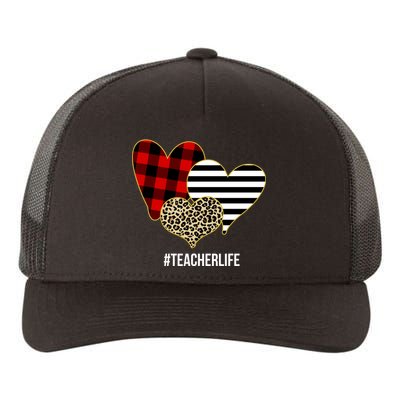 Leopard Red Plaid Striped Hearts Teacher Life Valentines Day Yupoong Adult 5-Panel Trucker Hat