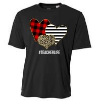 Leopard Red Plaid Striped Hearts Teacher Life Valentines Day Cooling Performance Crew T-Shirt