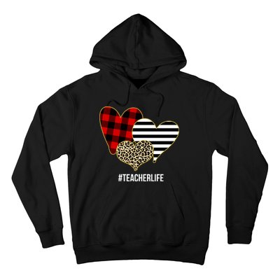 Leopard Red Plaid Striped Hearts Teacher Life Valentines Day Hoodie