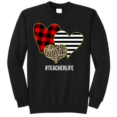 Leopard Red Plaid Striped Hearts Teacher Life Valentines Day Sweatshirt