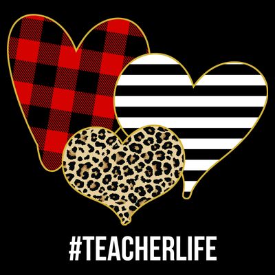 Leopard Red Plaid Striped Hearts Teacher Life Valentines Day T-Shirt