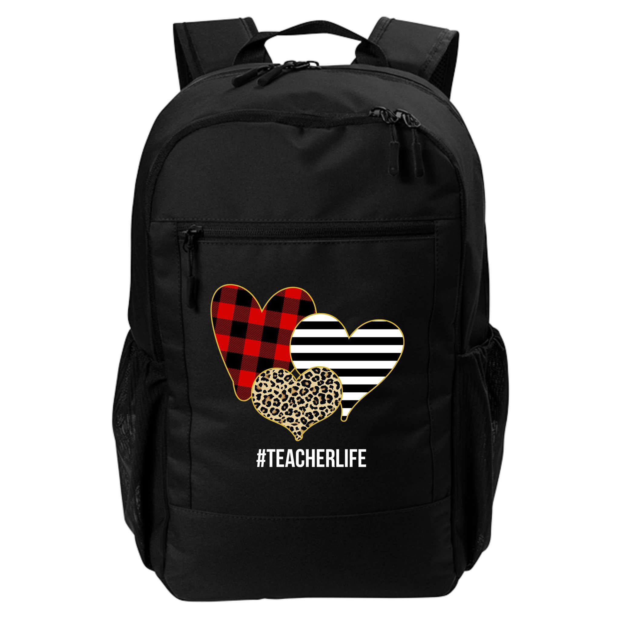 Leopard Red Plaid Striped Hearts Teacher Life Valentines Day Backpack