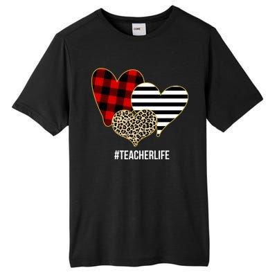 Leopard Red Plaid Striped Hearts Teacher Life Valentines Day Tall Fusion ChromaSoft Performance T-Shirt