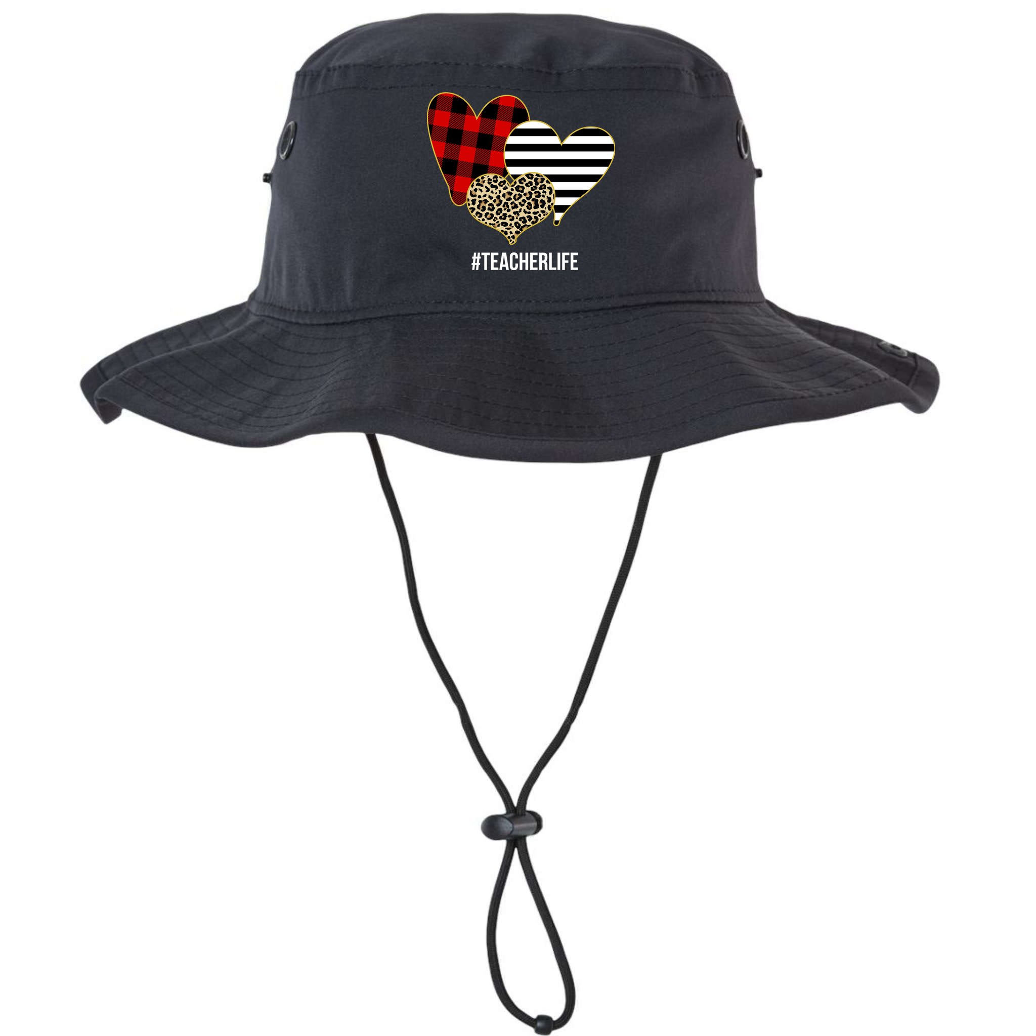 Leopard Red Plaid Striped Hearts Teacher Life Valentines Day Bucket Hat