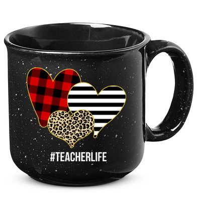 Leopard Red Plaid Striped Hearts Teacher Life Valentines Day 15oz Campfire Ceramic Mug